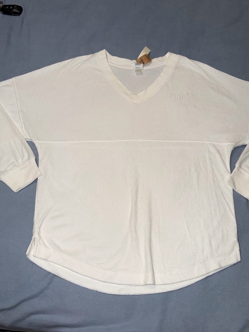 PINK White V-Neck Pullover Top